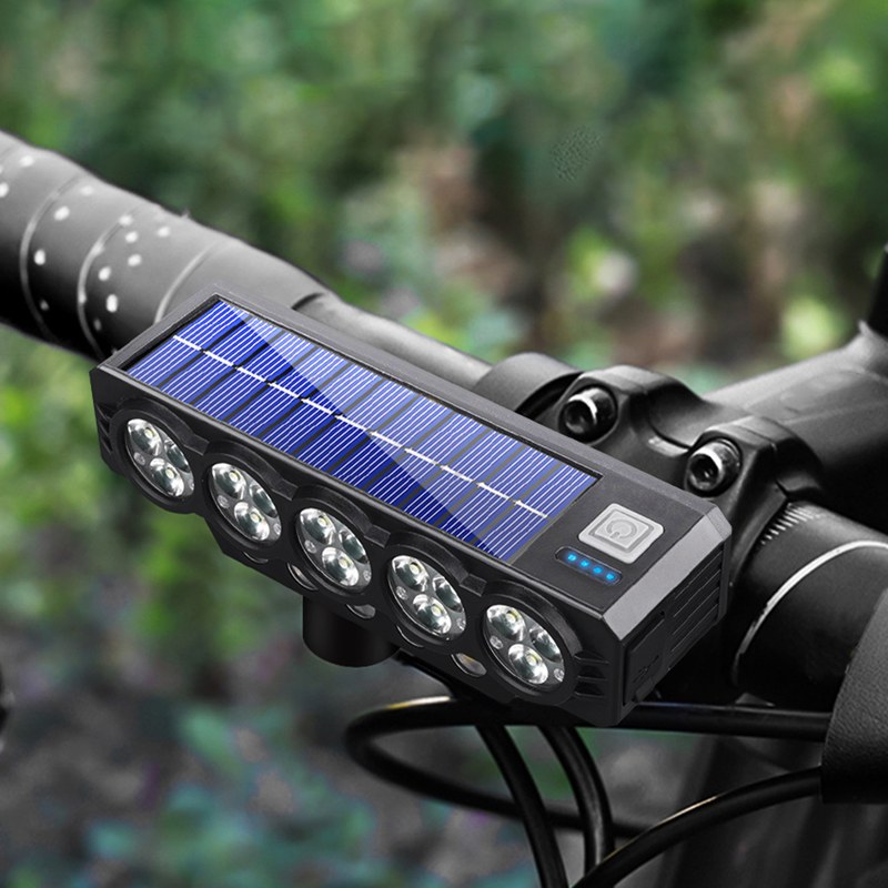 Solar & USB Rechargeable Bike Light with Horn – Wide Beam Front Light