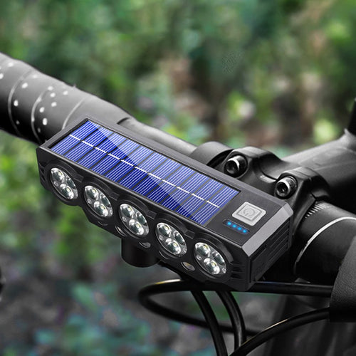 Solar & USB Rechargeable Bike Light with Horn – Wide Beam Front Light