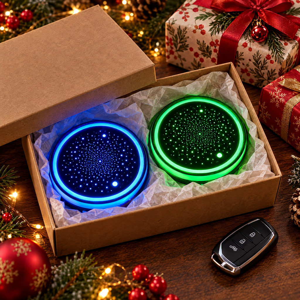 Starry LED Car Cup Holder Coasters, Pack of 2, USB Rechargeable