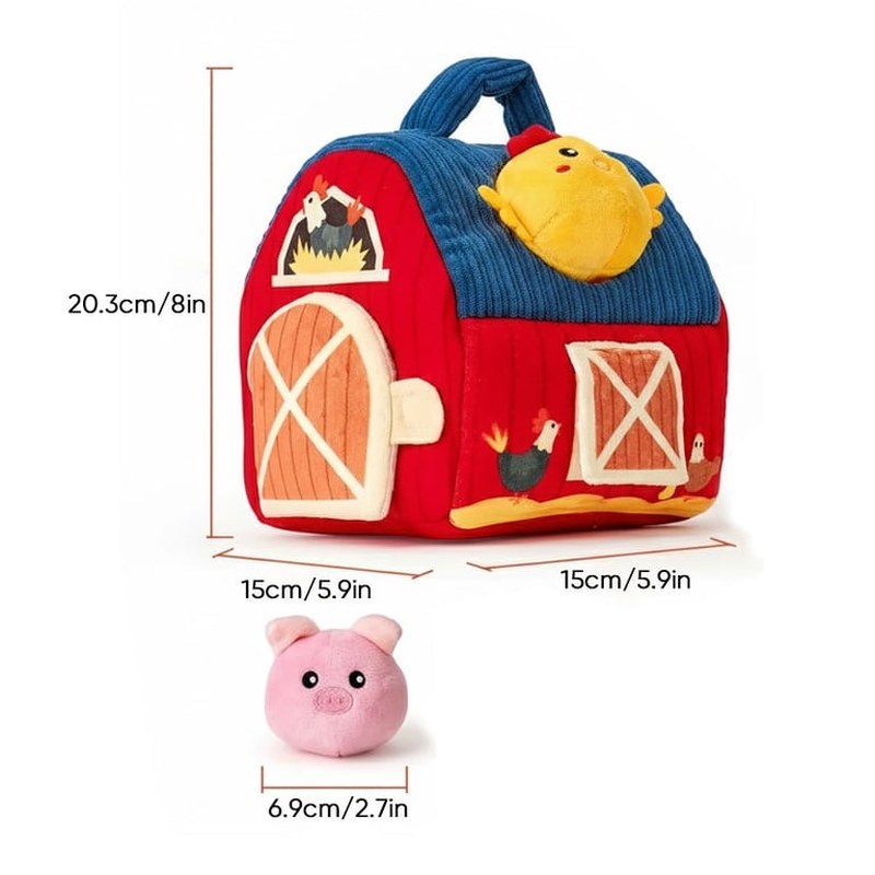 Surprise Barn Plush Toy with Soft Farm Animals, Rattle and Mirror