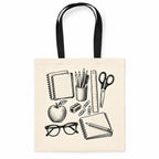 Teacher Tote Bag with Illustrated Classroom Essentials Print
