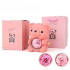 Teddy Bear Preserved Rose Jewellery Box with Gift Bag