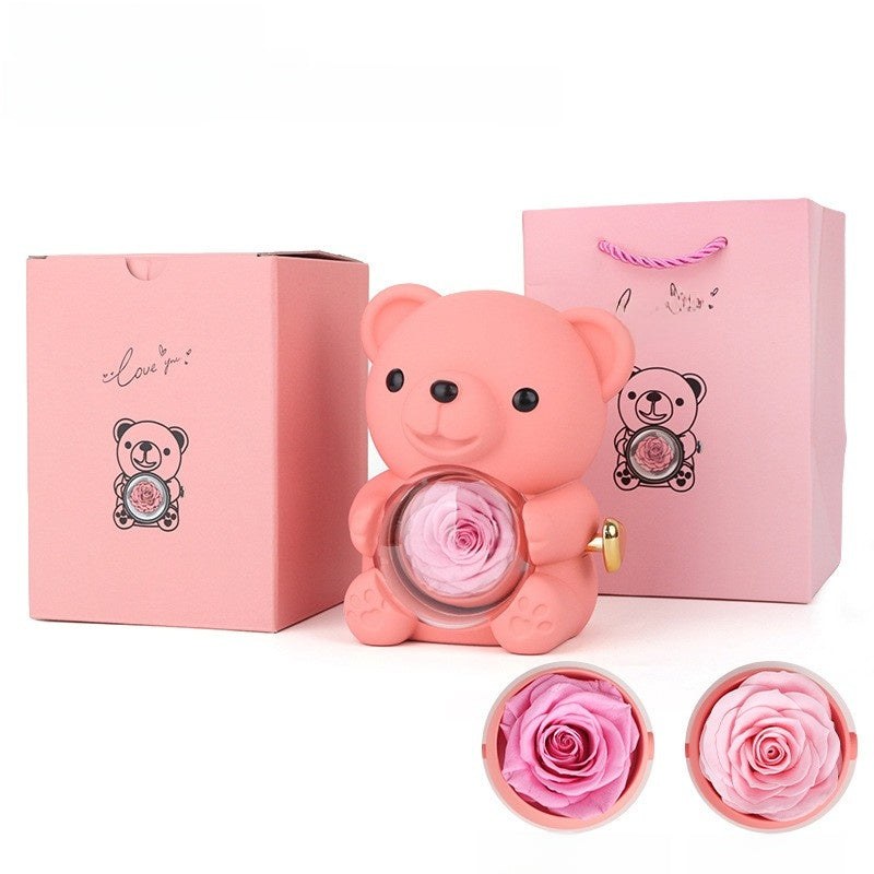 Teddy Bear Preserved Rose Jewellery Box with Gift Bag