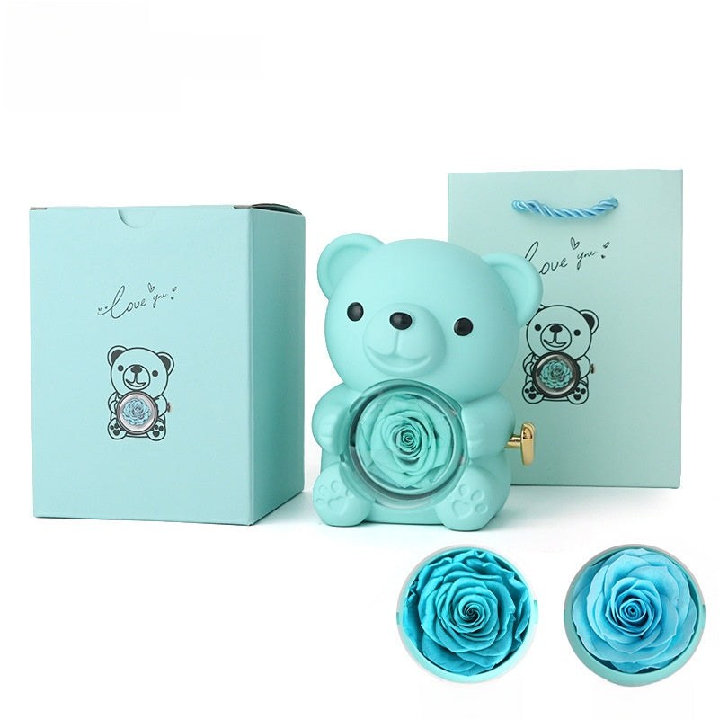Teddy Bear Preserved Rose Jewellery Box with Gift Bag