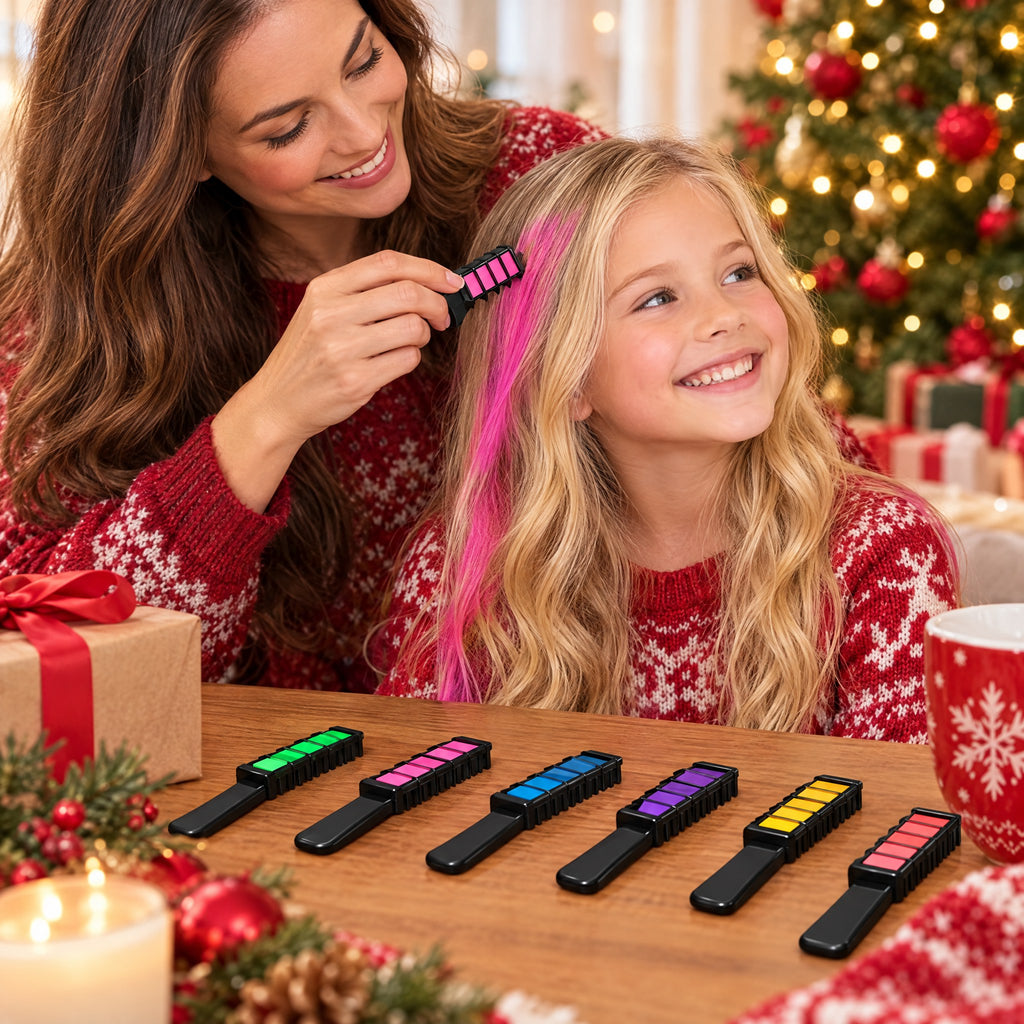 Temporary Hair Chalk Comb Set – Wash-Out Colour Streaks in 8 or 12 Shades