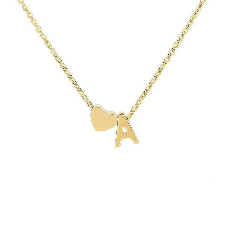 Tiny Initial Heart Necklace – Dainty Letter Pendant from A to Z