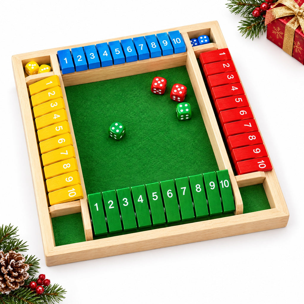 Wooden Shut the Box Dice Game for 2 to 4 Players, Family Maths Fun